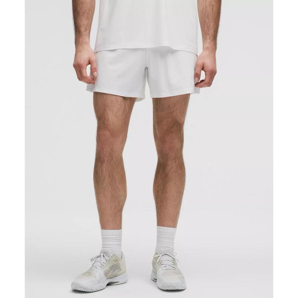 Striped Mesh Tennis Short 5" - White